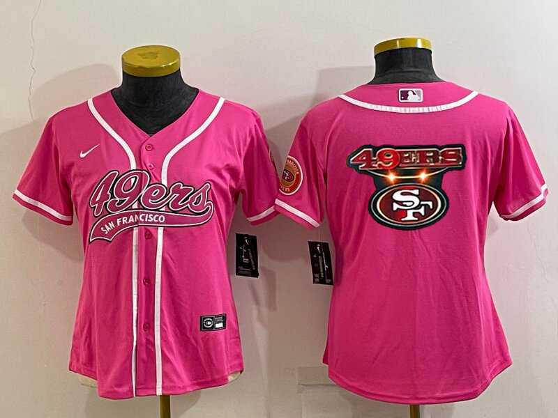 Womens San Francisco 49ers Pink Team Big Logo With Patch Cool Base Stitched Baseball Jersey